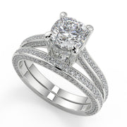 Fatima Micro Pave Double Prong 3 Sided Cushion Cut Diamond Ring - Nivetta